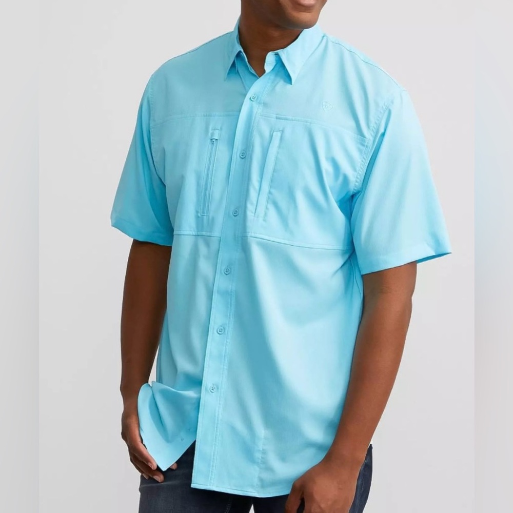 Men's Ariat VentTek Cenote Aqua Light Blue Short Sleeve Shirt Large Tall
